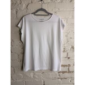 LOFT White Short Sleeve Tee Large Cotton Modal Soft Basic Casual Top Summer